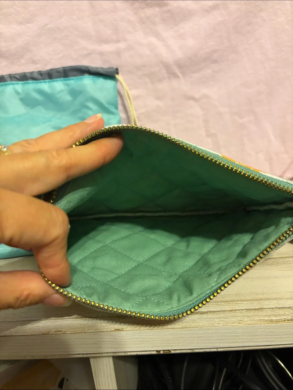 Set of 4 Floral & Teal Cosmetic Pouches